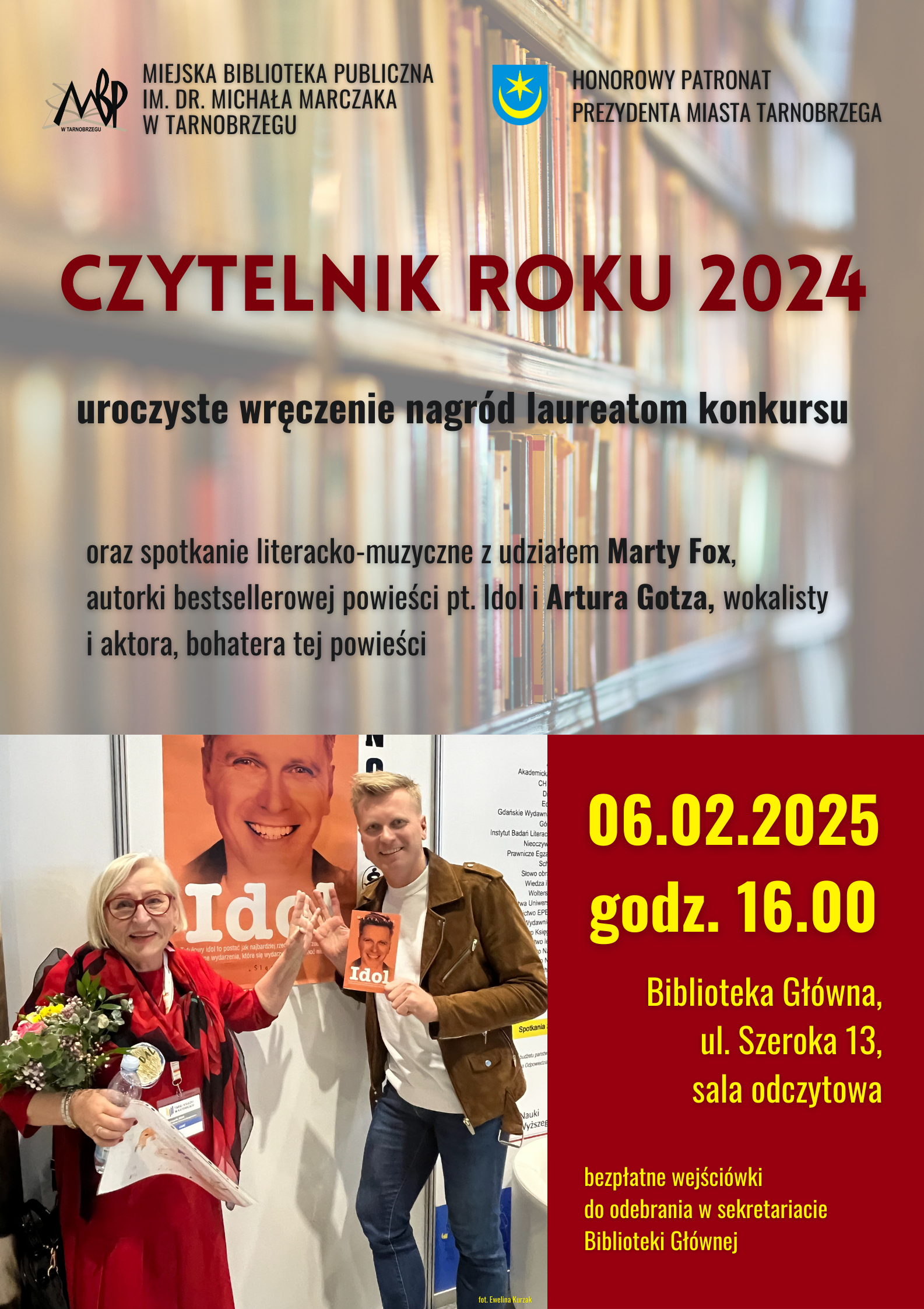 06.02 (czwartek) Podsumowanie konkursu „Czytelnik Roku 2024” i spotkanie literacko-muzyczne z Martą Fox i Arturem Gotzem