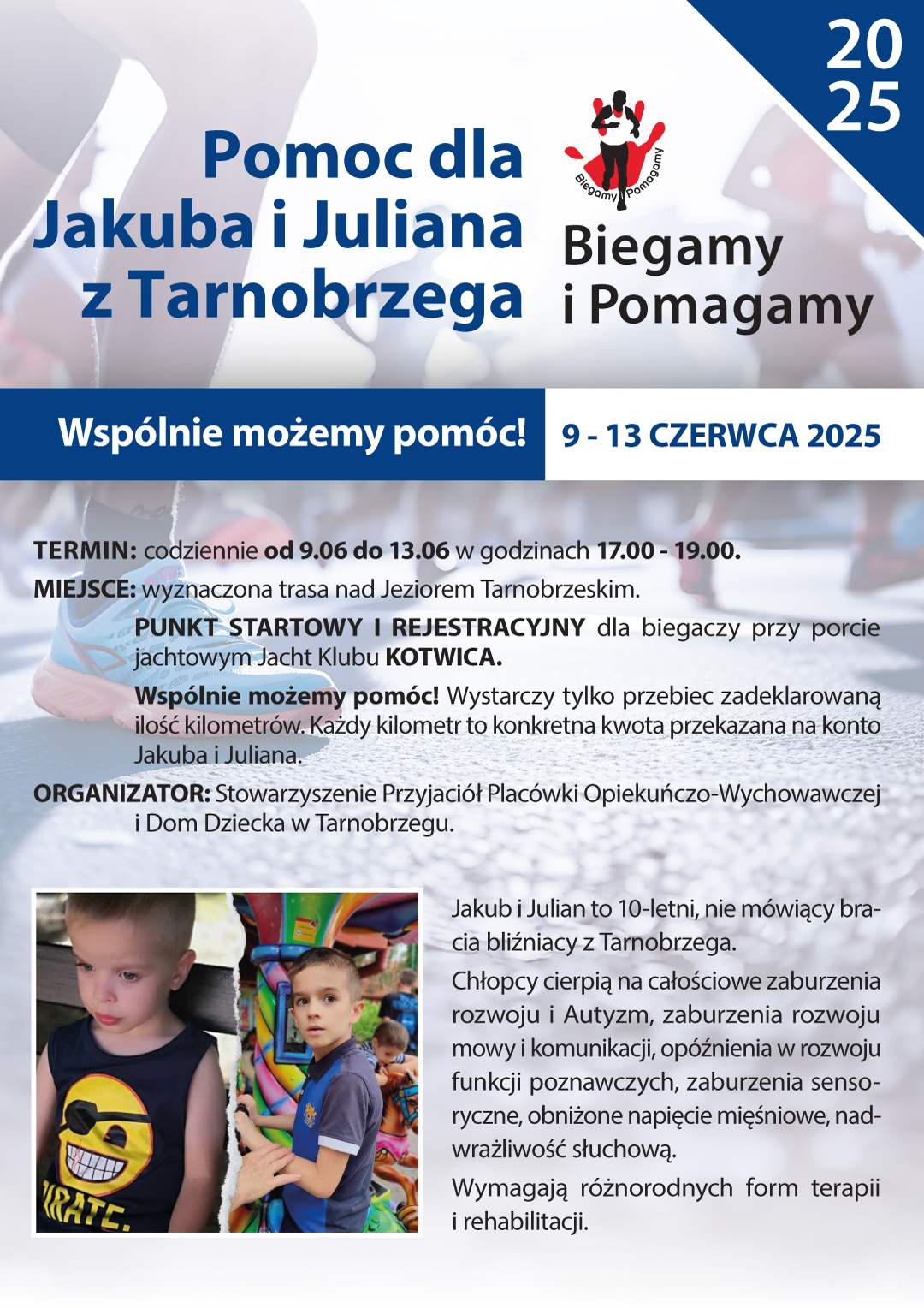 Biegamy i Pomagamy Kubie i Julianowi. W poniedziałek 9 czerwca br. rusza kolejna edycja akcji charytatywnej