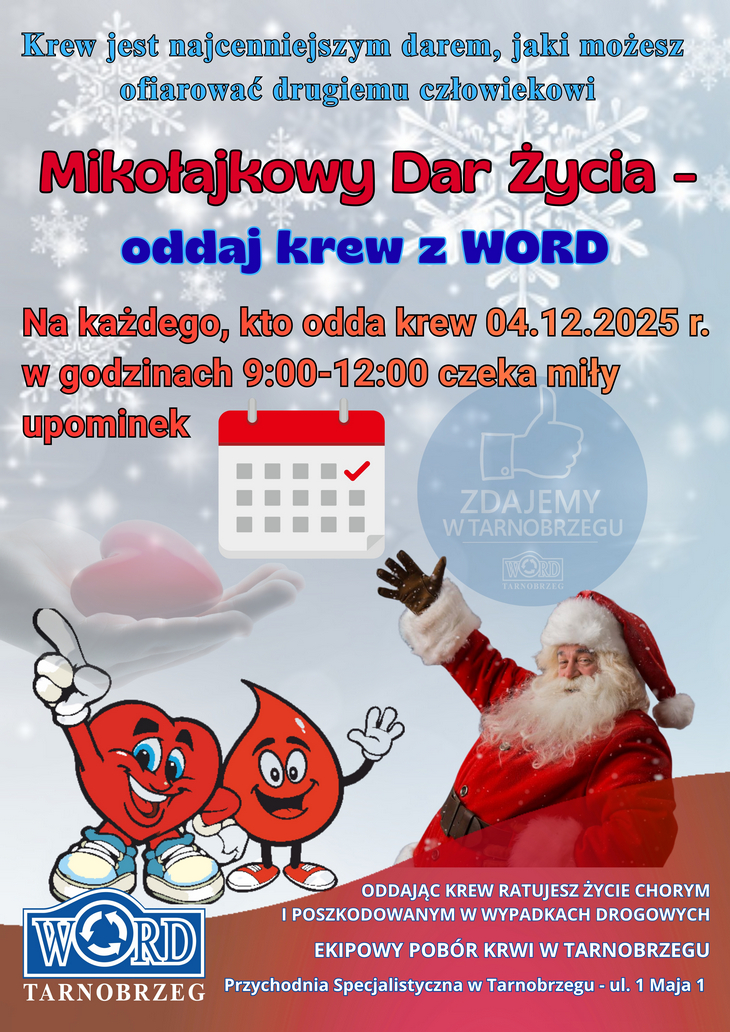Mikołajkowy Dar Życia – oddaj krew z WORD w czwartek 4 grudnia br.