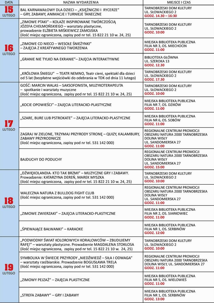 Tarnobrzeg: Ferie w mieście 2026 – program