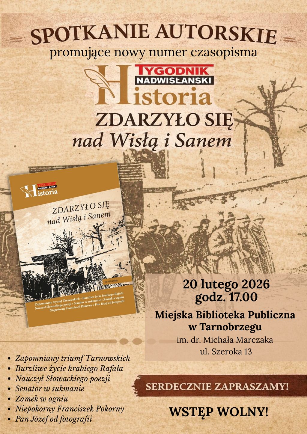 Zdarzyło się nad Wisłą i Sanem. Wyjątkowe spotkanie z historią w tarnobrzeskiej bibliotece w piątek 20 lutego