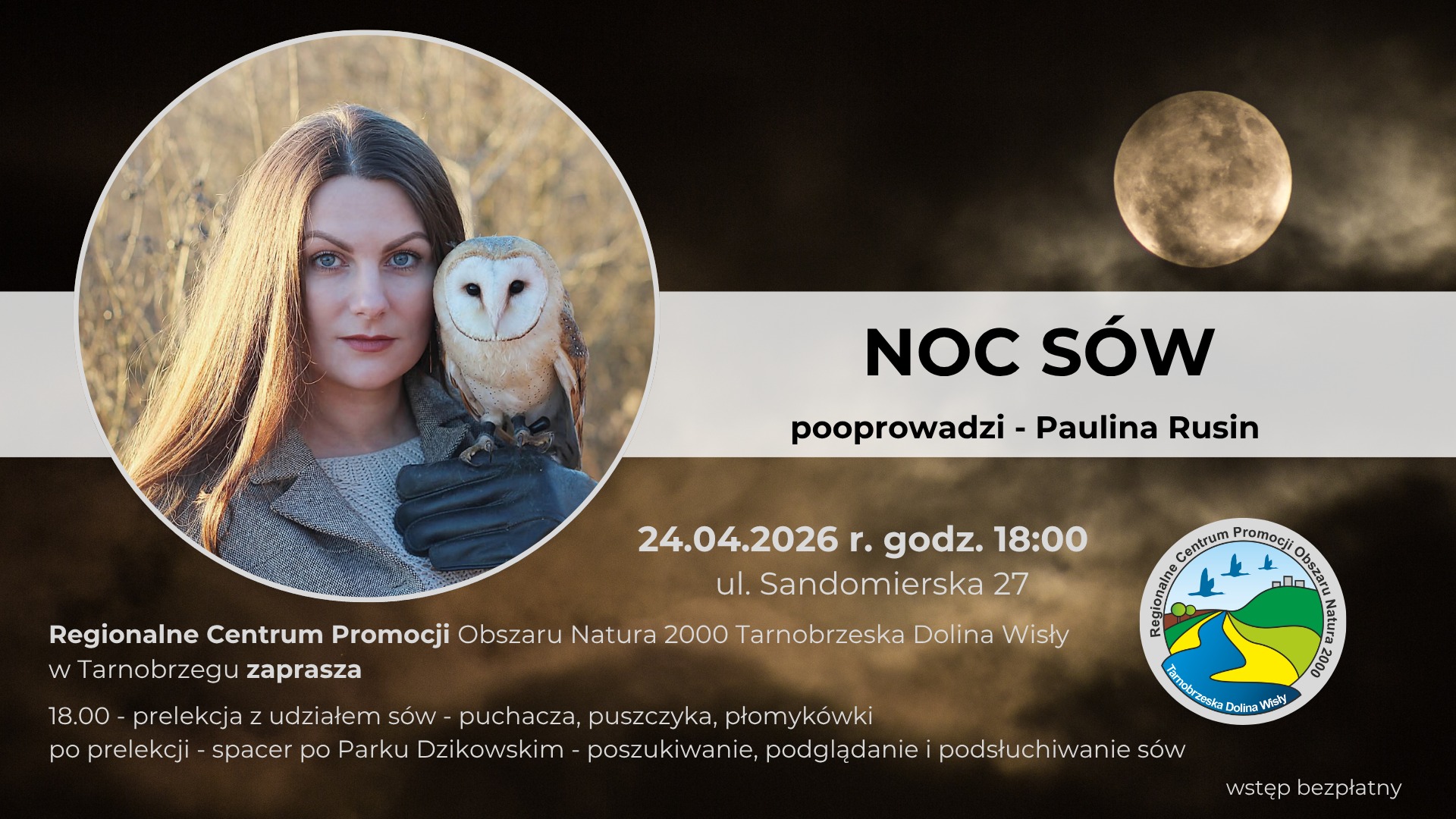 Noc Sów w Tarnobrzegu już 24 kwietnia. Spotkanie z żywymi ptakami i nocny spacer w Parku Dzikowskim