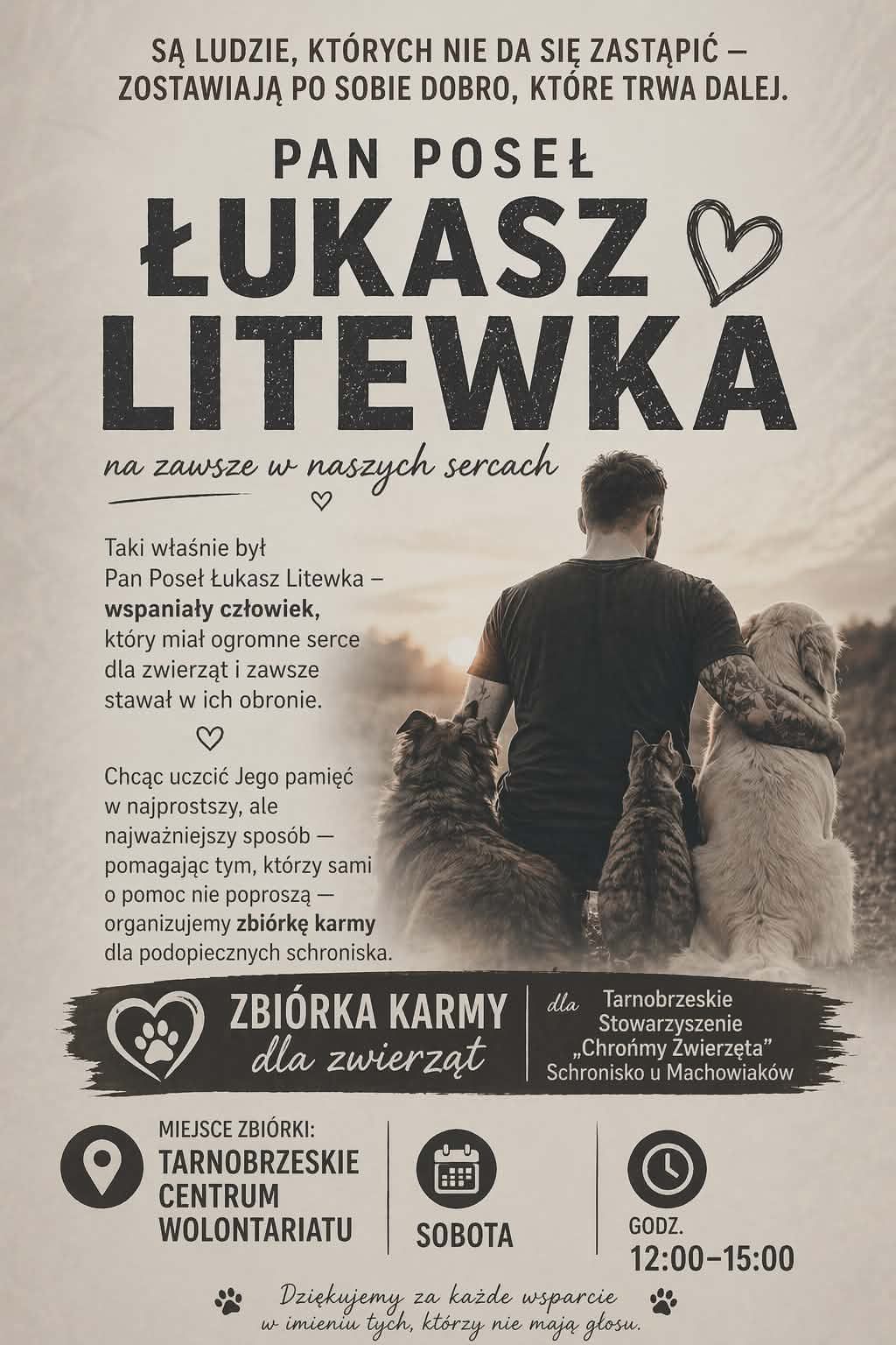 W sobotę zbiórka karmy dla Schroniska u Machowiaków – w hołdzie dla działań posła Łukasza Litewki