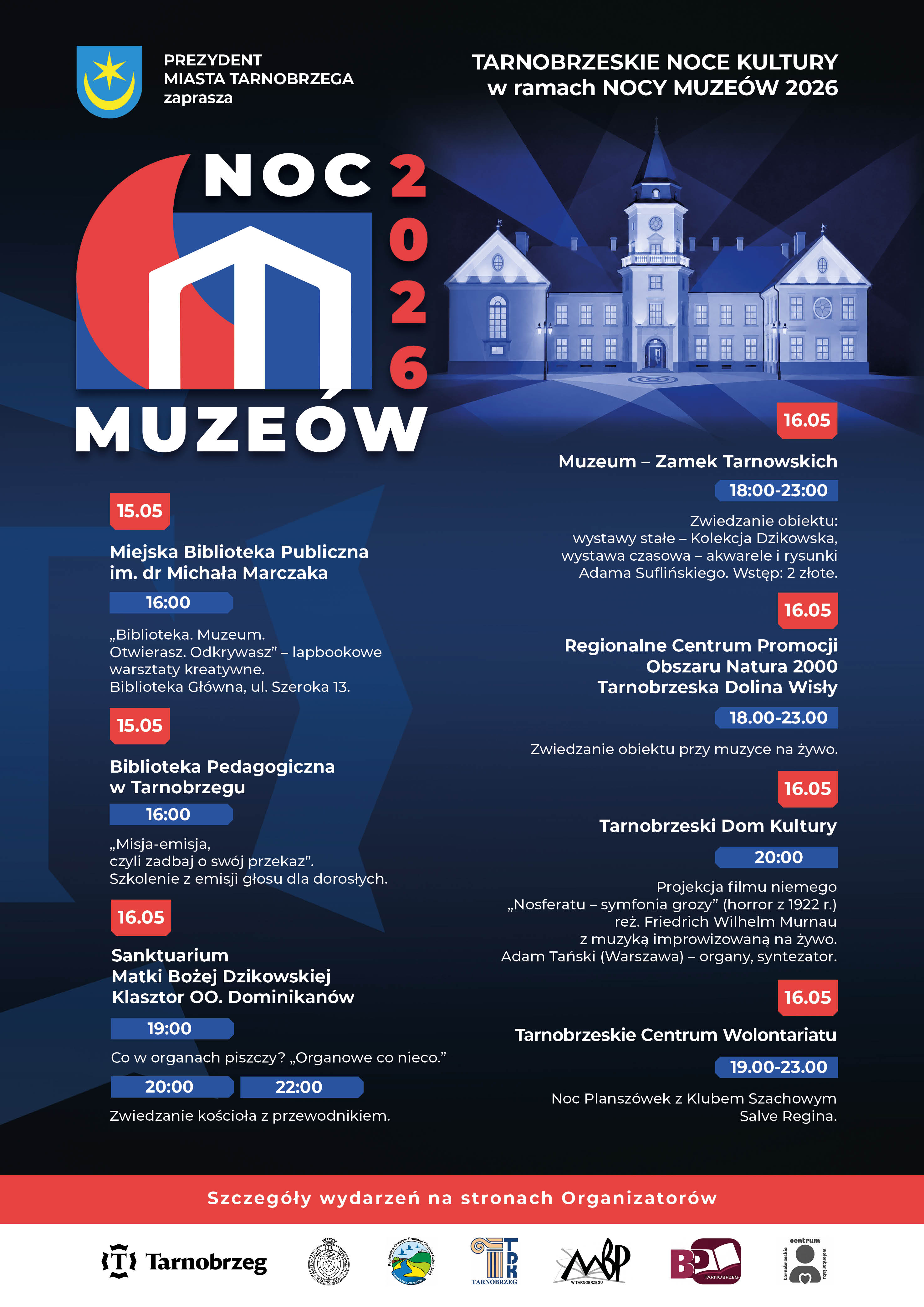 15-16.05 (piątek – sobota) Tarnobrzeskie Noce Kultury, w ramach Nocy Muzeów 2026