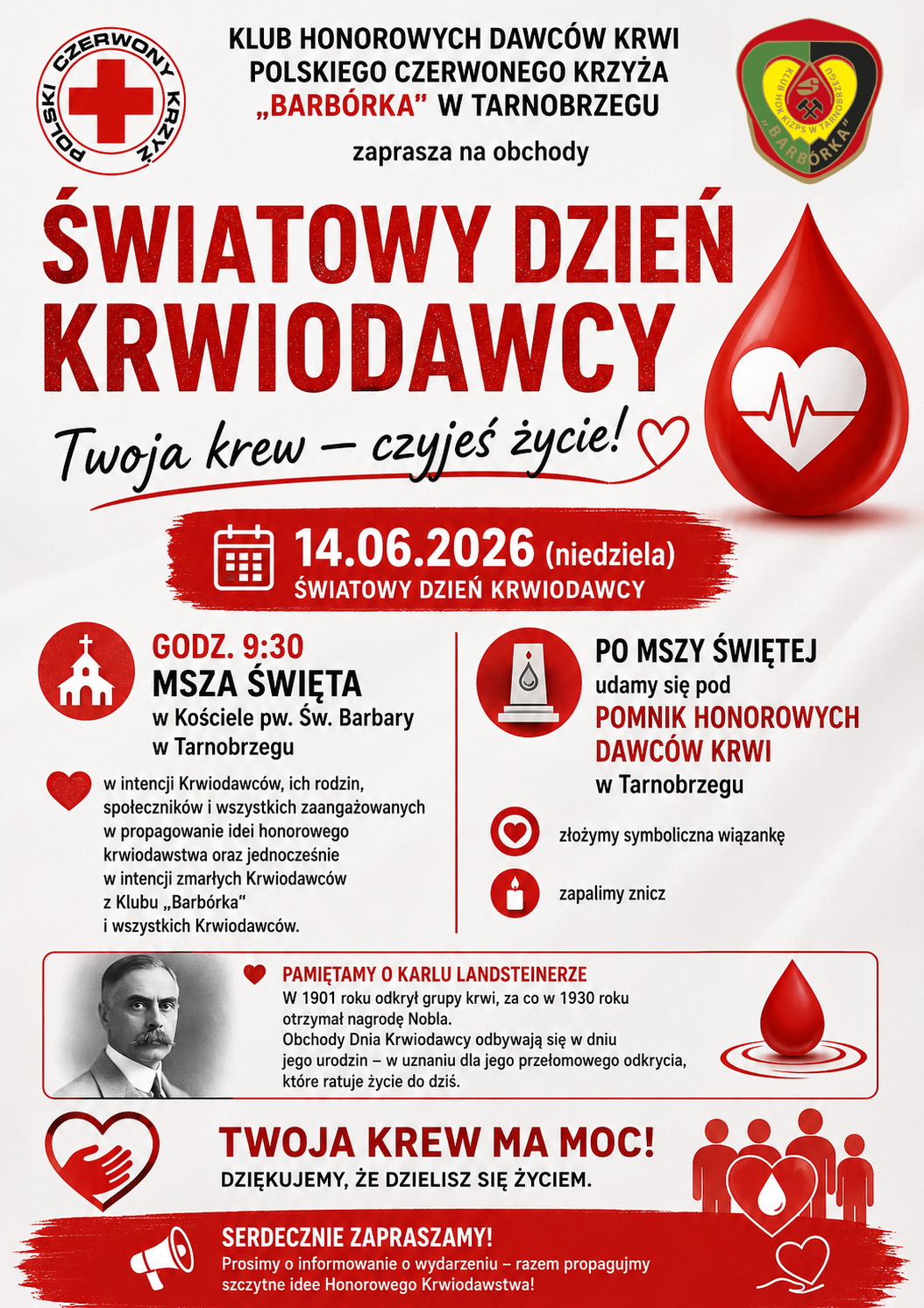 14.06 (niedziela) Obchody Światowego Dnia Krwiodawcy w Tarnobrzegu